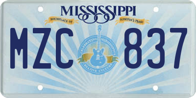 MS license plate MZC837
