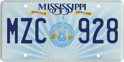 MS license plate MZC928