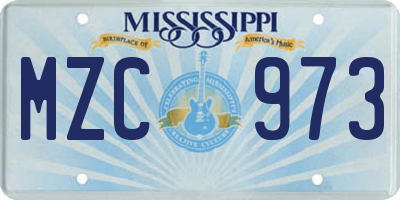 MS license plate MZC973