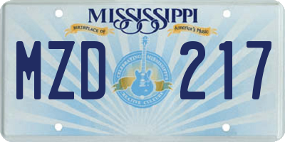 MS license plate MZD217