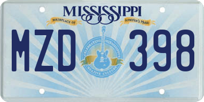 MS license plate MZD398