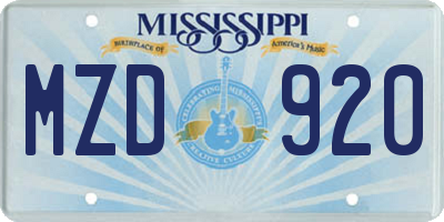 MS license plate MZD920
