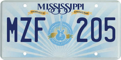 MS license plate MZF205