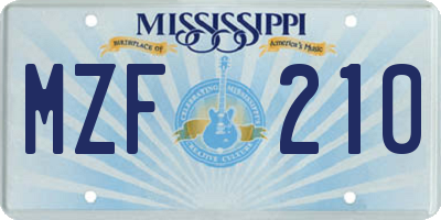 MS license plate MZF210