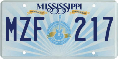 MS license plate MZF217