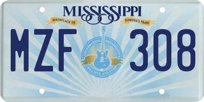MS license plate MZF308