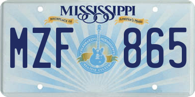 MS license plate MZF865