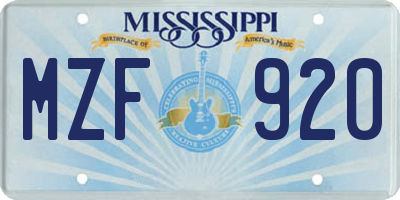 MS license plate MZF920