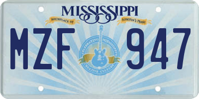 MS license plate MZF947