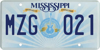MS license plate MZG021