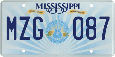 MS license plate MZG087