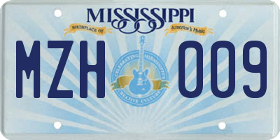 MS license plate MZH009