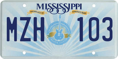 MS license plate MZH103