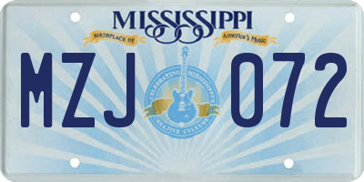 MS license plate MZJ072