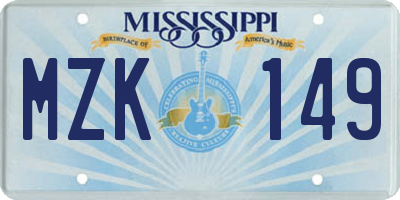 MS license plate MZK149