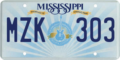 MS license plate MZK303