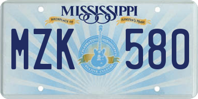 MS license plate MZK580