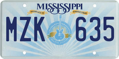MS license plate MZK635