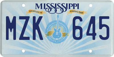 MS license plate MZK645