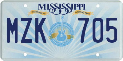 MS license plate MZK705