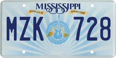 MS license plate MZK728
