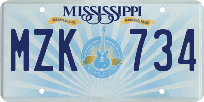 MS license plate MZK734
