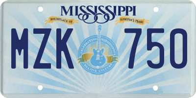 MS license plate MZK750