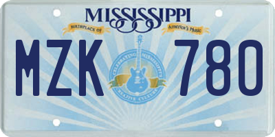 MS license plate MZK780