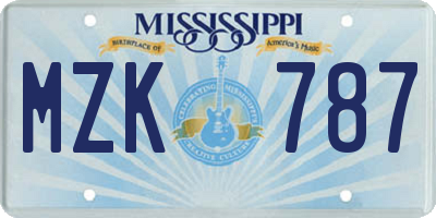 MS license plate MZK787