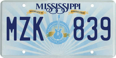 MS license plate MZK839