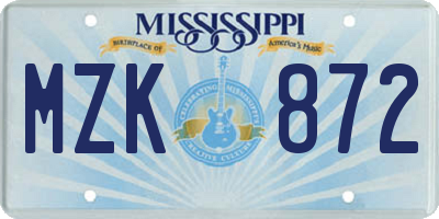 MS license plate MZK872