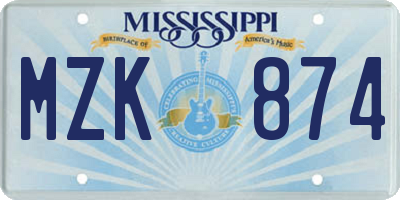 MS license plate MZK874