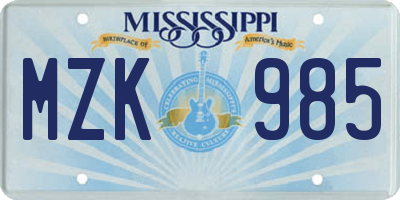 MS license plate MZK985