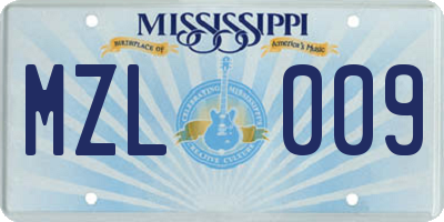 MS license plate MZL009