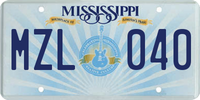 MS license plate MZL040