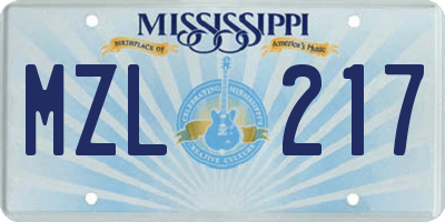 MS license plate MZL217