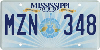 MS license plate MZN348