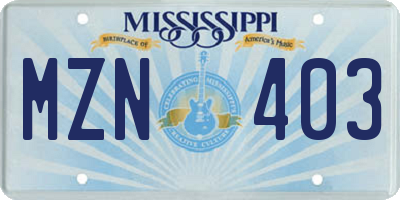 MS license plate MZN403