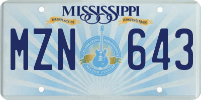 MS license plate MZN643