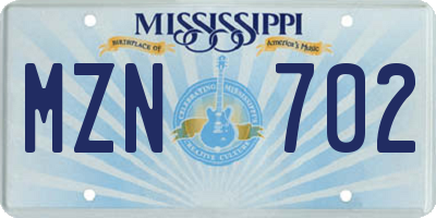 MS license plate MZN702