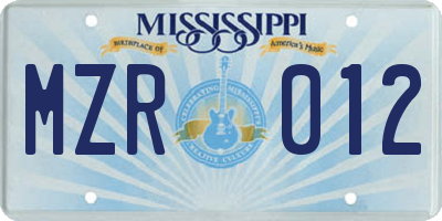 MS license plate MZR012
