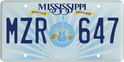 MS license plate MZR647