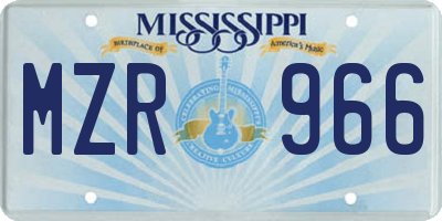 MS license plate MZR966