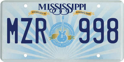 MS license plate MZR998