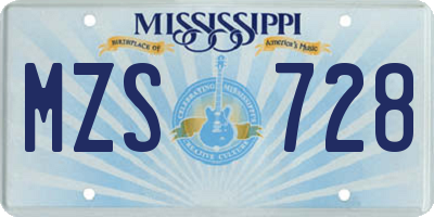 MS license plate MZS728