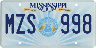MS license plate MZS998