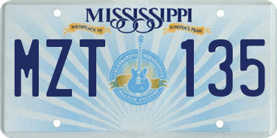 MS license plate MZT135