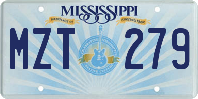 MS license plate MZT279