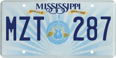 MS license plate MZT287