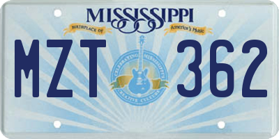 MS license plate MZT362